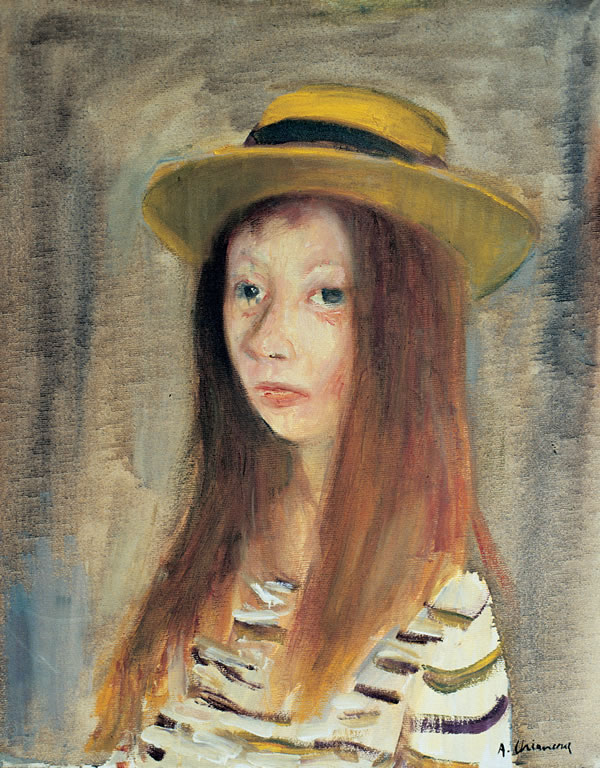 Testa con cappello giallo, 1967, olio su cartone telato, cm 50x40, Napoli, collezione privata